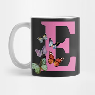 Letter pink E with colorful butterflies Mug